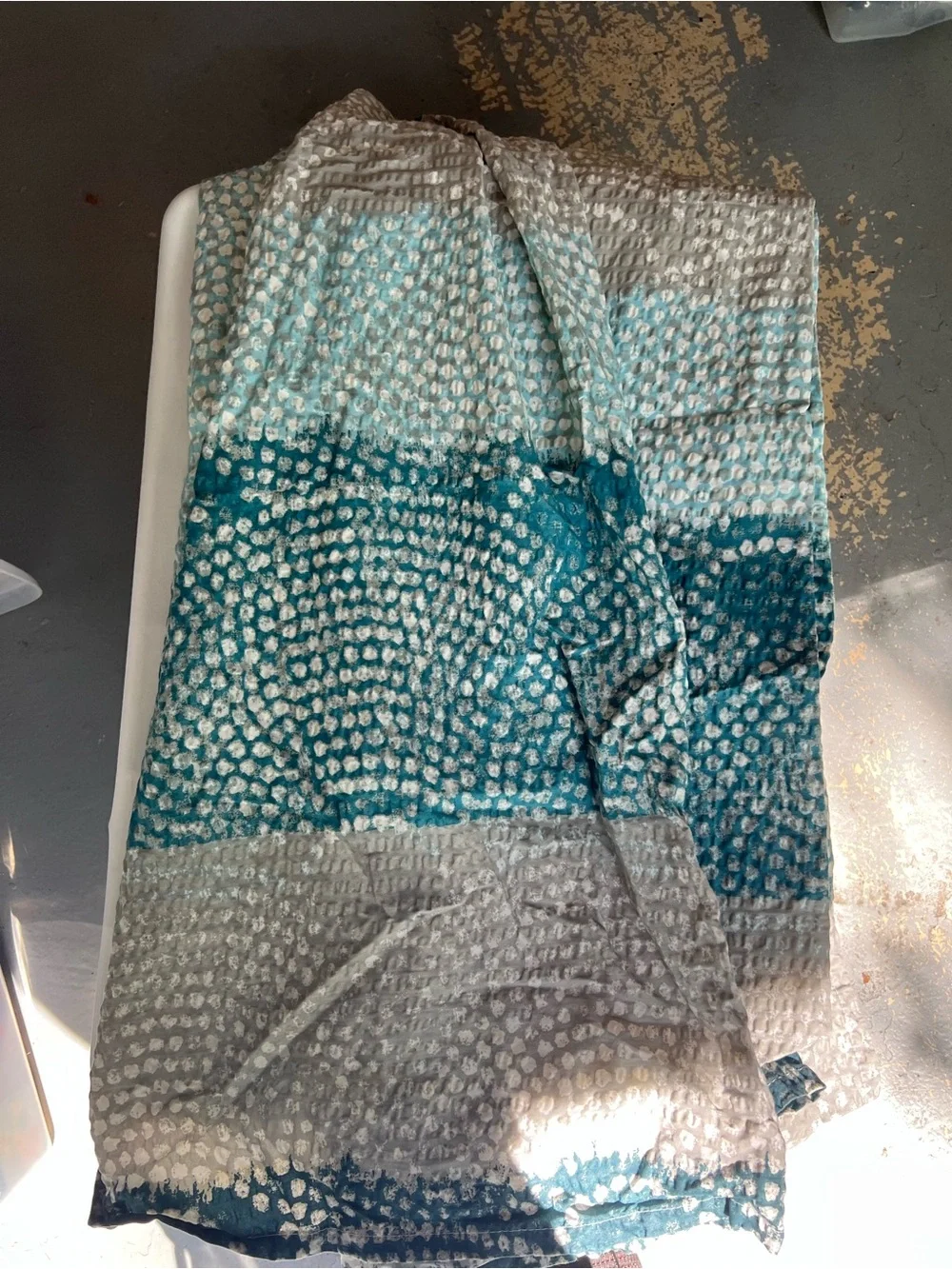 Blue Teal Dot-Patterned and white shower curtain
